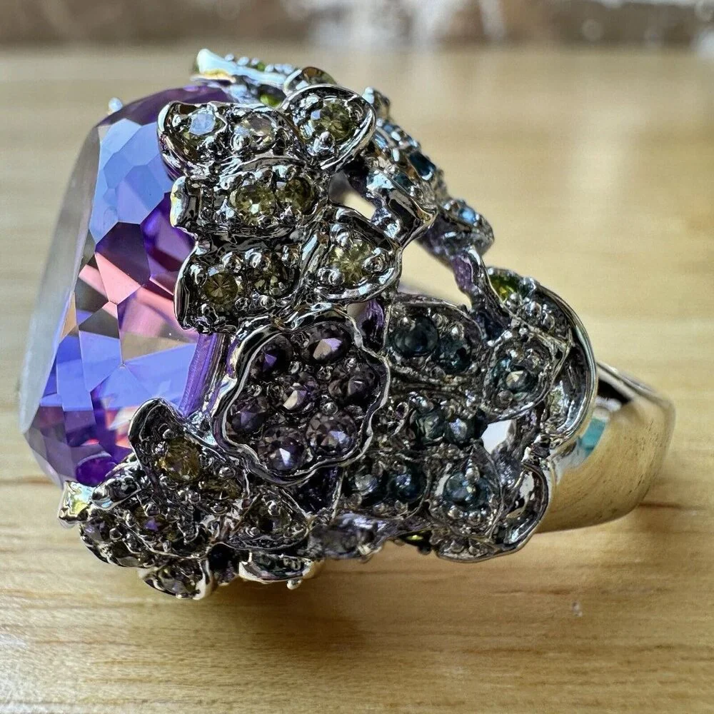 Statement Ring Size 9.75‎ Purple Blue Tanzanite Cluster Gems 925 Sterling 28.3g